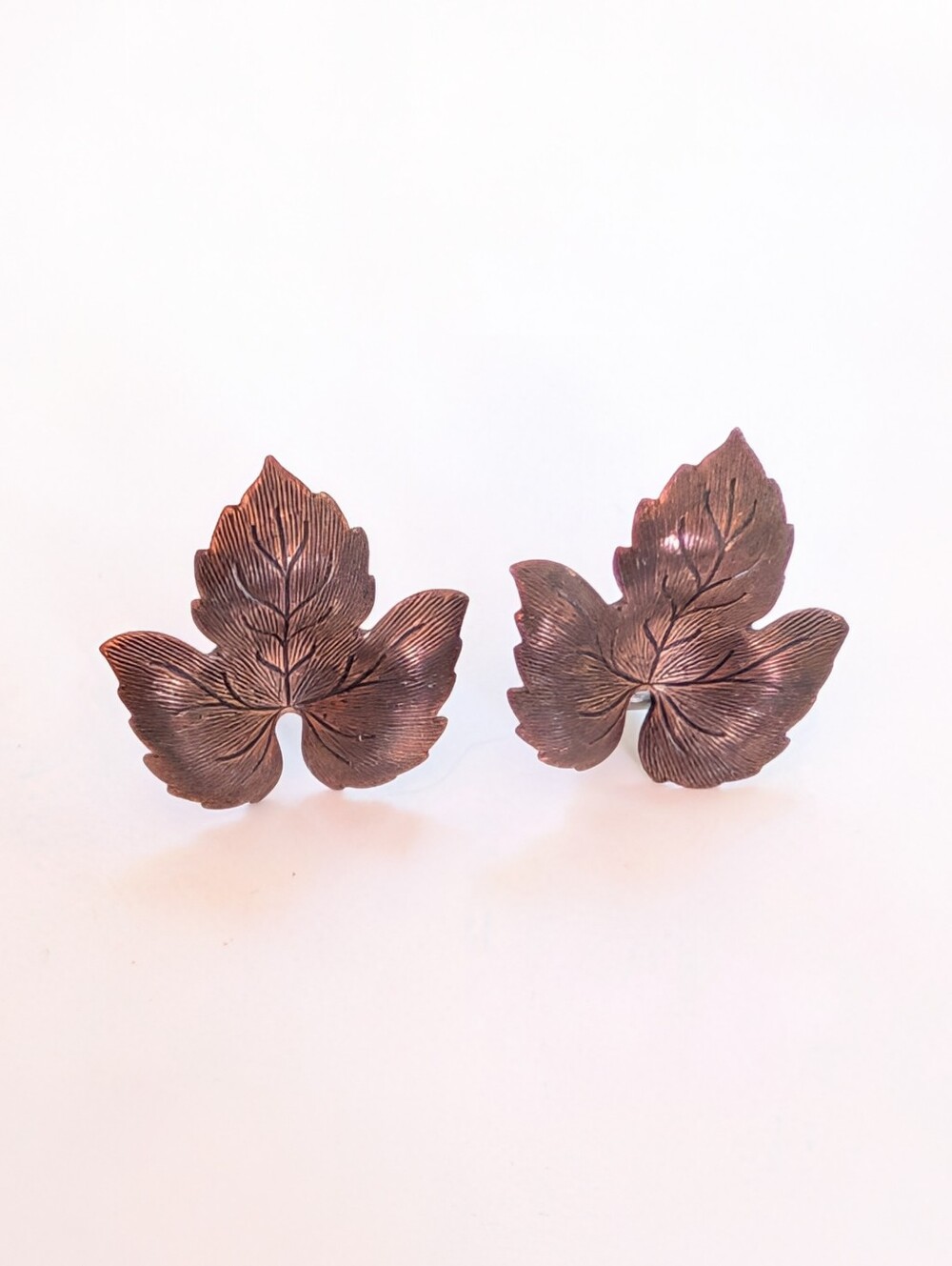 Vintage Bohemian Style Bronze Grape Leaf Nature Hippie Boho Post Earrings